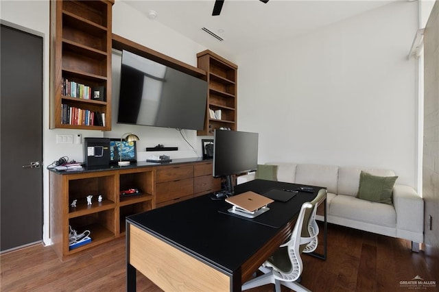 2701 W Duke Dr, Edinburg, TX 78539 - home office with wood finished floors and ceiling fan
