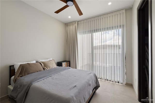 2701 W Duke Dr, Edinburg, TX 78539 - bedroom with a ceiling fan, recessed lighting, baseboards, and light tile patterned floors