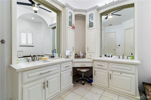 6614 Mile 7 Rd, Mission, TX 78573 - bathroom featuring ceiling fan, vanity, and tile patterned floors