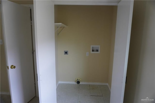 clothes washing area featuring laundry area, baseboards, washer hookup, and hookup for an electric dryer