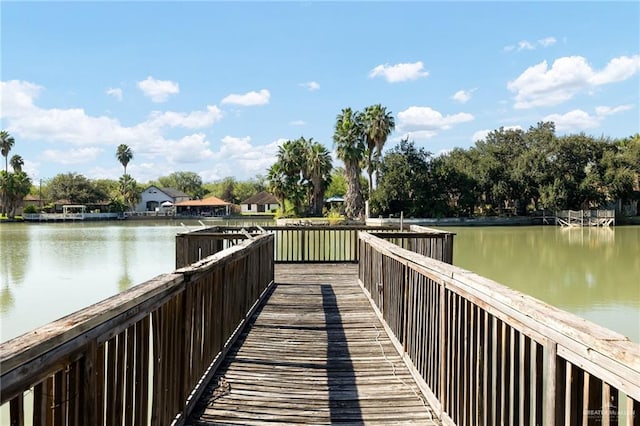 view of dock with a water view