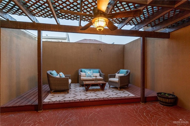 view of patio with outdoor lounge area and a pergola