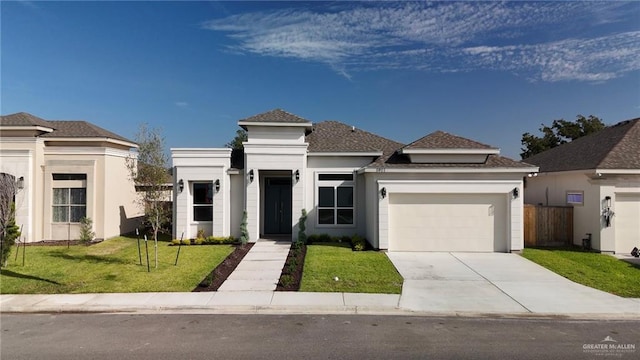 view of front of home featuring a garage and a front lawn