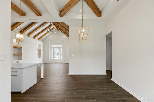 3404 Yellowhammer Ave, Mcallen, TX 78504 - interior space featuring a chandelier, dark wood-style flooring, a ceiling fan, and baseboards