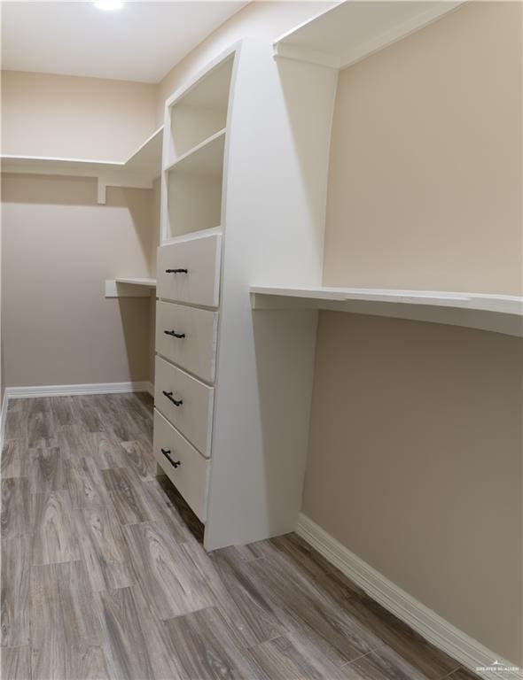 spacious closet featuring light hardwood / wood-style floors