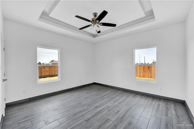 2820 Linva Ave, Mcallen, TX 78541 - empty room featuring plenty of natural light, ceiling fan, wood finished floors, and a tray ceiling