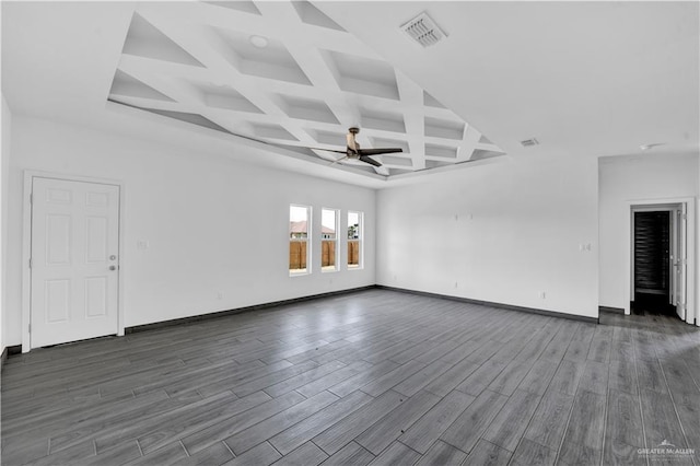 2820 Linva Ave, Mcallen, TX 78541 - spare room featuring wood finished floors, coffered ceiling, ceiling fan, baseboards, and visible vents