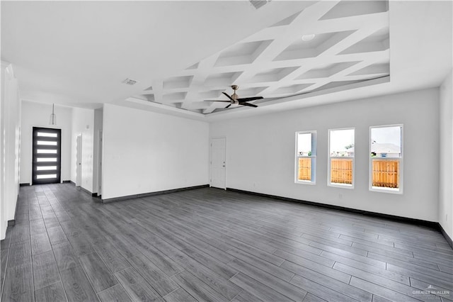 2820 Linva Ave, Mcallen, TX 78541 - unfurnished living room with ceiling fan, a healthy amount of sunlight, coffered ceiling, and baseboards