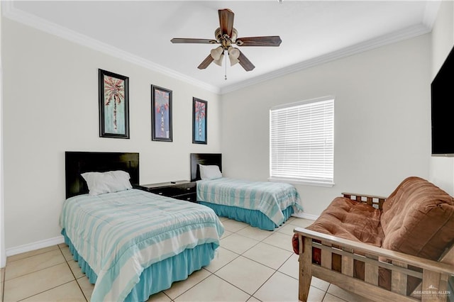 102 E Gardenia St Unit 8, South Padre Island, TX 78597 - bedroom with light tile patterned floors, crown molding, and ceiling fan