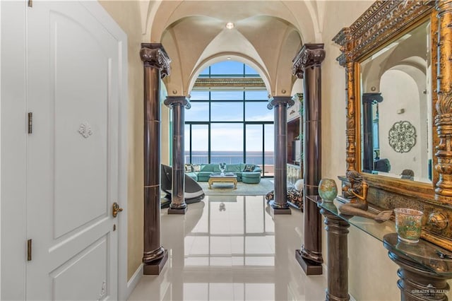 310A Padre Blvd Unit 3101, South Padre Island, TX 78597 - corridor featuring expansive windows, tile patterned floors, and a water view