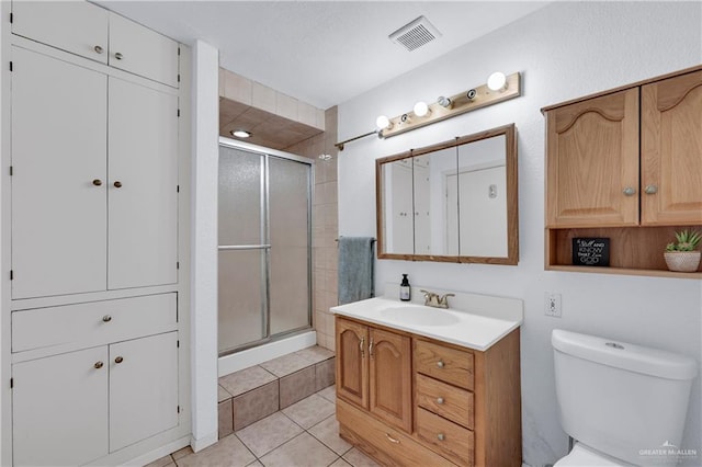 1702 Elmwood Dr, Harlingen, TX 78550 - full bathroom with vanity, a stall shower, toilet, and tile patterned floors