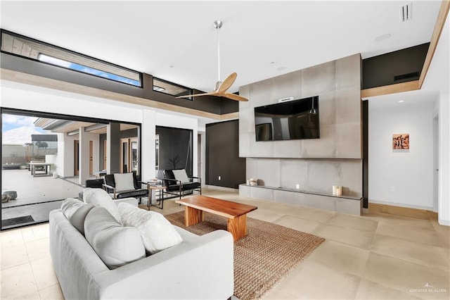 living room featuring light tile patterned floors