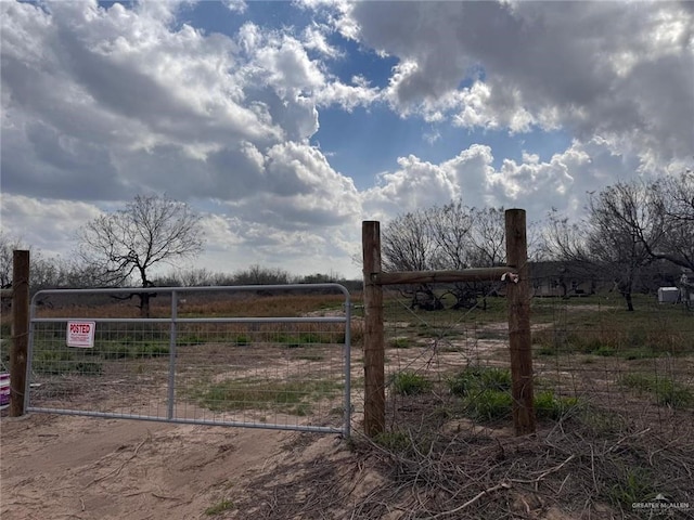 view of yard with a gate and a rural view