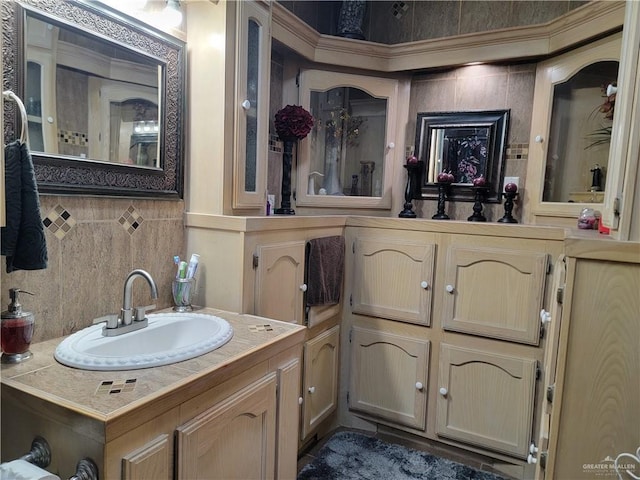 3300 Pradera St, Mission, TX 78574 - full bathroom with vanity and decorative backsplash