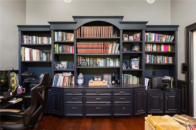 home office featuring dark hardwood / wood-style flooring