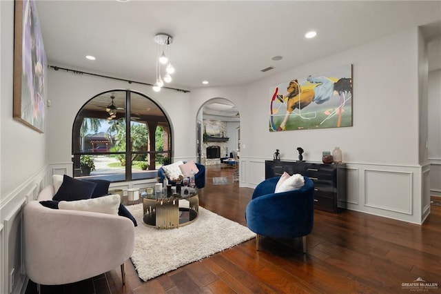 living room featuring dark hardwood / wood-style flooring