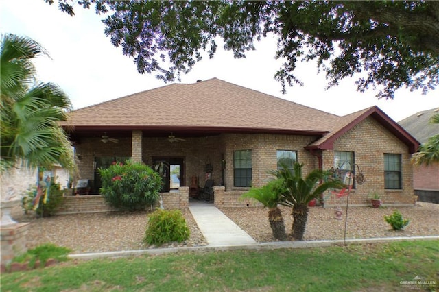 3319 Country Club Dr N, Edinburg, TX 78542 - back of property with a ceiling fan, brick siding, and roof with shingles