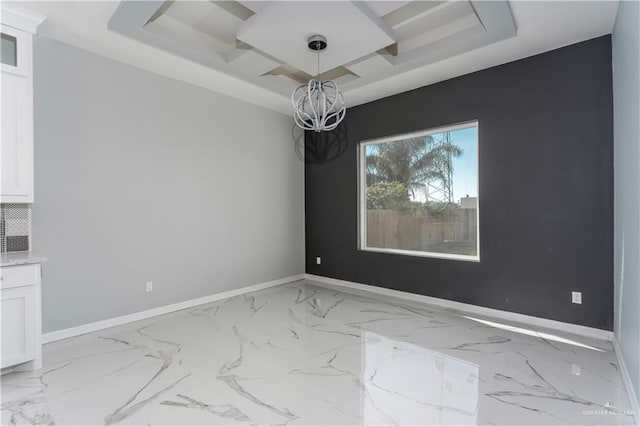 unfurnished dining area with a tray ceiling