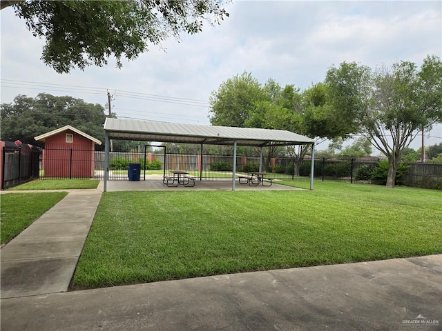 view of community featuring a gazebo and a lawn