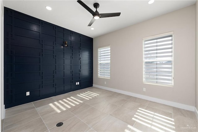 1426 Kalob Cir, Harlingen, TX 78552 - unfurnished room with ceiling fan, baseboards, light tile patterned floors, and recessed lighting