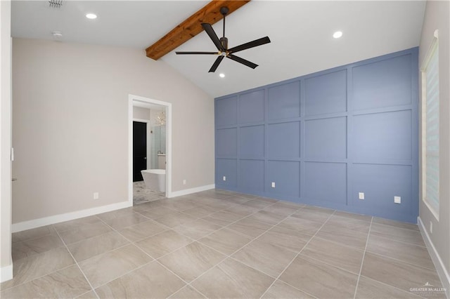 1426 Kalob Cir, Harlingen, TX 78552 - spare room featuring a decorative wall, ceiling fan, light tile patterned flooring, recessed lighting, and baseboards