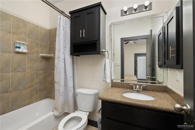 1304 E Camellia Ave Unit 2, Mcallen, TX 78501 - full bathroom featuring toilet, shower / bath combination with curtain, a ceiling fan, and vanity