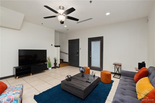1304 E Camellia Ave Unit 2, Mcallen, TX 78501 - living area with light tile patterned flooring, visible vents, ceiling fan, and recessed lighting