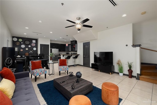 1304 E Camellia Ave Unit 2, Mcallen, TX 78501 - living room featuring light tile patterned flooring, visible vents, a ceiling fan, and recessed lighting