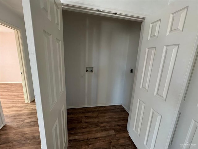 laundry area with dark wood-type flooring and washer hookup