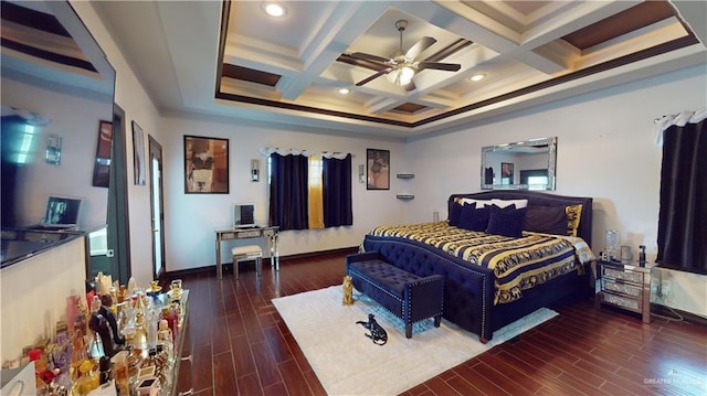 5403 Mauritius Ln, Edinburg, TX 78542 - bedroom featuring recessed lighting, coffered ceiling, baseboards, wood finished floors, and beamed ceiling