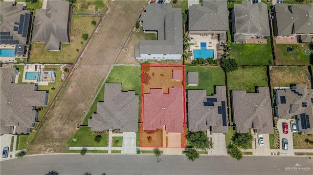 4001 Santa Erica St, Mission, TX 78572 - aerial perspective of suburban area featuring a pool and property parcel outlined