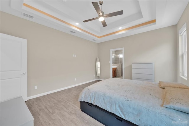 4001 Santa Erica St, Mission, TX 78572 - bedroom featuring a raised ceiling, wood finished floors, recessed lighting, baseboards, and ceiling fan