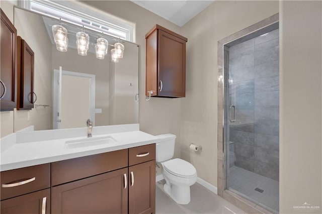 4001 Santa Erica St, Mission, TX 78572 - full bathroom featuring vanity, a shower stall, toilet, and tile patterned floors