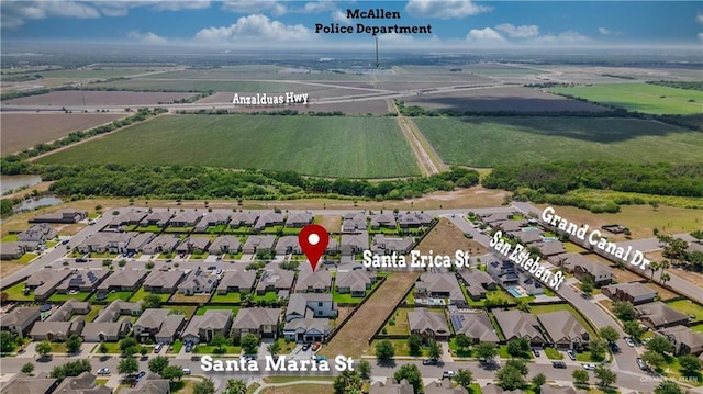 4001 Santa Erica St, Mission, TX 78572 - aerial view of property's location with rural landscape, farmland, and nearby suburban area