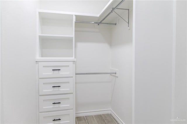 spacious closet featuring wood finish floors