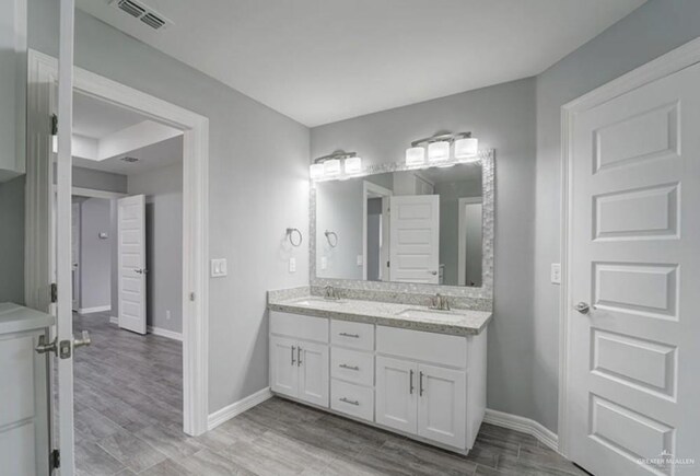 3708 Climax Dr, Edinburg, TX 78542 - full bathroom featuring double vanity and wood finished floors