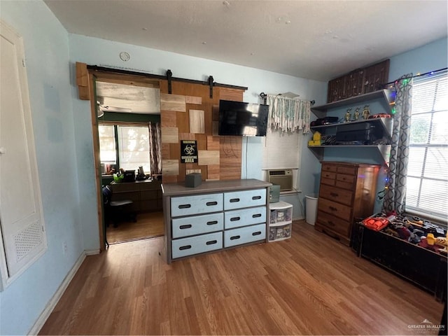 bedroom featuring multiple windows and hardwood / wood-style floors