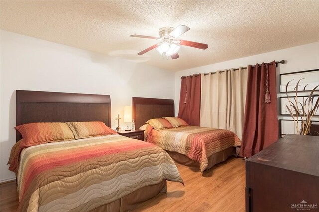 200 E Yuma Ave Unit 5, Mcallen, TX 78503 - bedroom featuring light wood-style flooring, a textured ceiling, and a ceiling fan