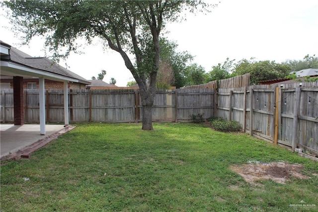 view of yard featuring a patio area and a fenced backyard