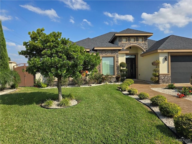 view of front facade with a garage and a front yard