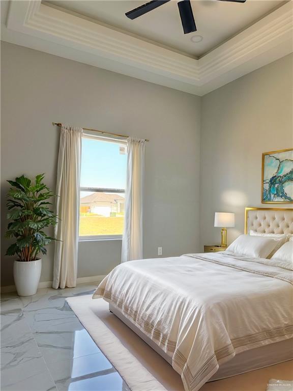 532 Demi St, Edinburg, TX 78542 - bedroom featuring marble look tile flooring and ceiling fan