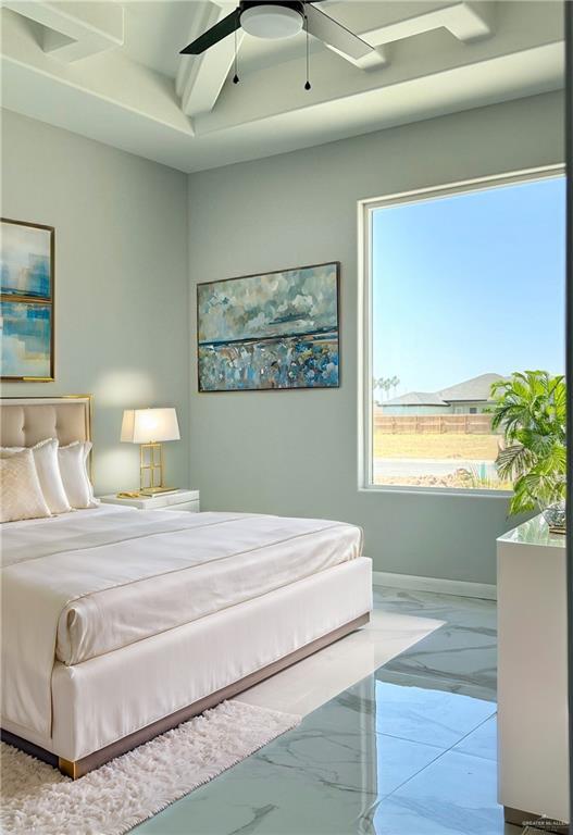 532 Demi St, Edinburg, TX 78542 - bedroom with marble finish flooring, a ceiling fan, and baseboards