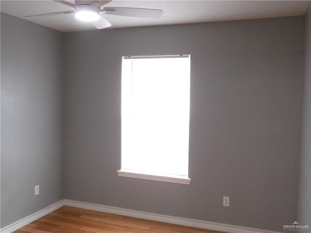 empty room featuring ceiling fan and light hardwood / wood-style flooring