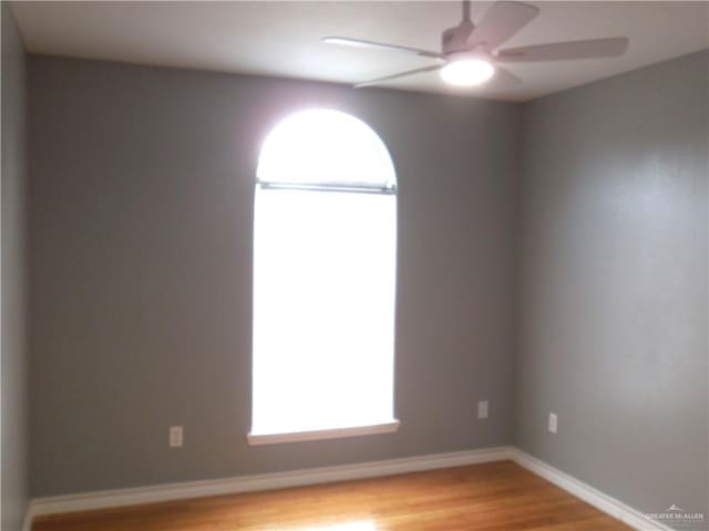 spare room featuring light hardwood / wood-style flooring and ceiling fan