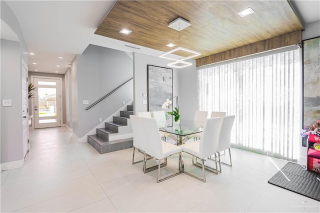 dining area featuring wooden ceiling