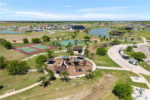 aerial view with a water view