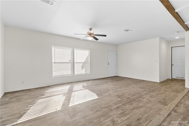 unfurnished room featuring ceiling fan and light hardwood / wood-style flooring