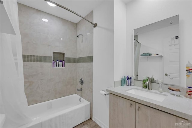 117 W Hawk Ave, Pharr, TX 78577 - bathroom with shower / tub combo with curtain, vanity, and wood finished floors