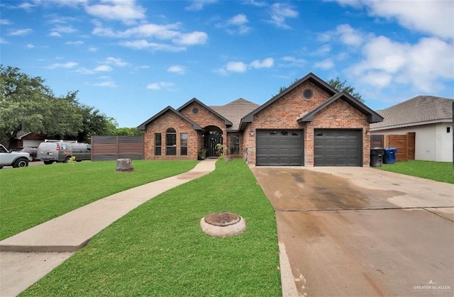3501 N 39th St, Mcallen, TX 78501 - view of front of property with a front lawn, driveway, brick siding, and a garage