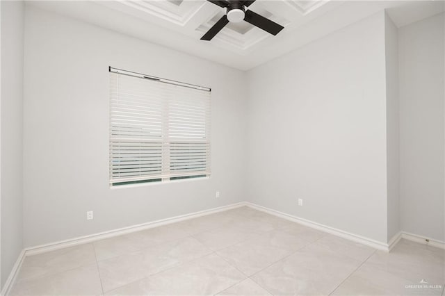 3505 Vendome Dr, Mcallen, TX 78504 - spare room featuring coffered ceiling, ceiling fan, light tile patterned floors, baseboards, and beamed ceiling